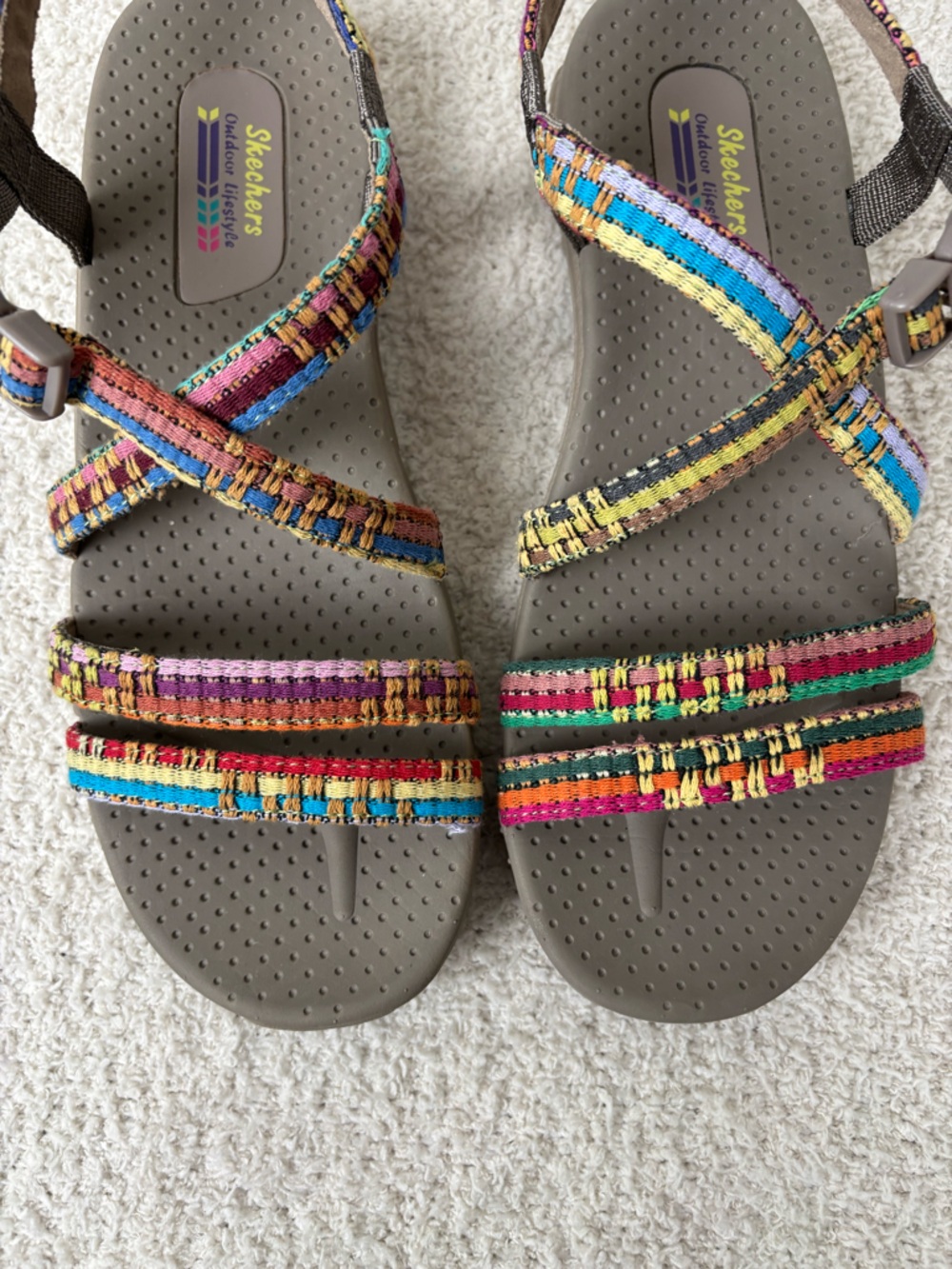 Skechers Sandals Womens 11 Reggae Sew Me in Taupe Multi Open Toe Comfort Walking - Picture 7 of 11